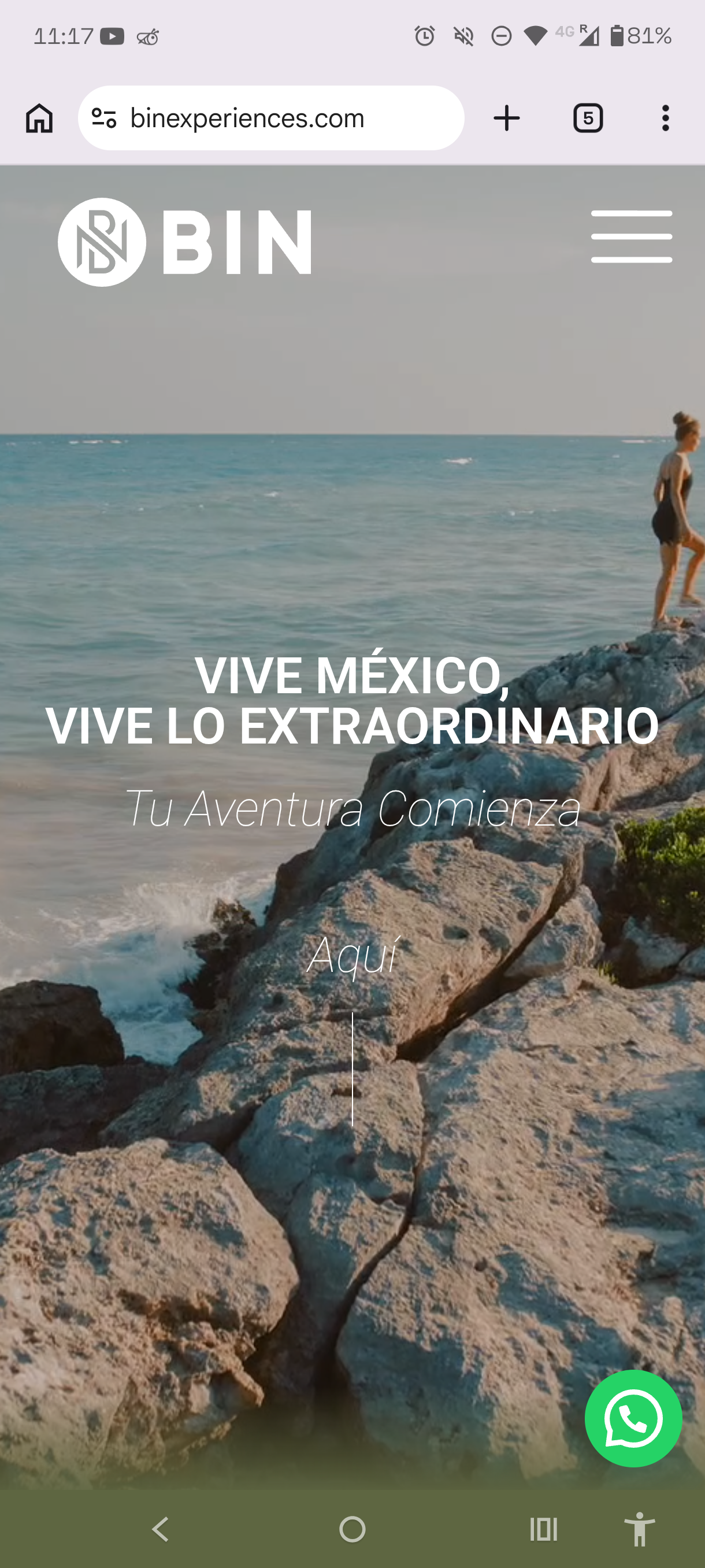 Hero del sitio de BIN Experiences — Vive México, vive lo extraordinario