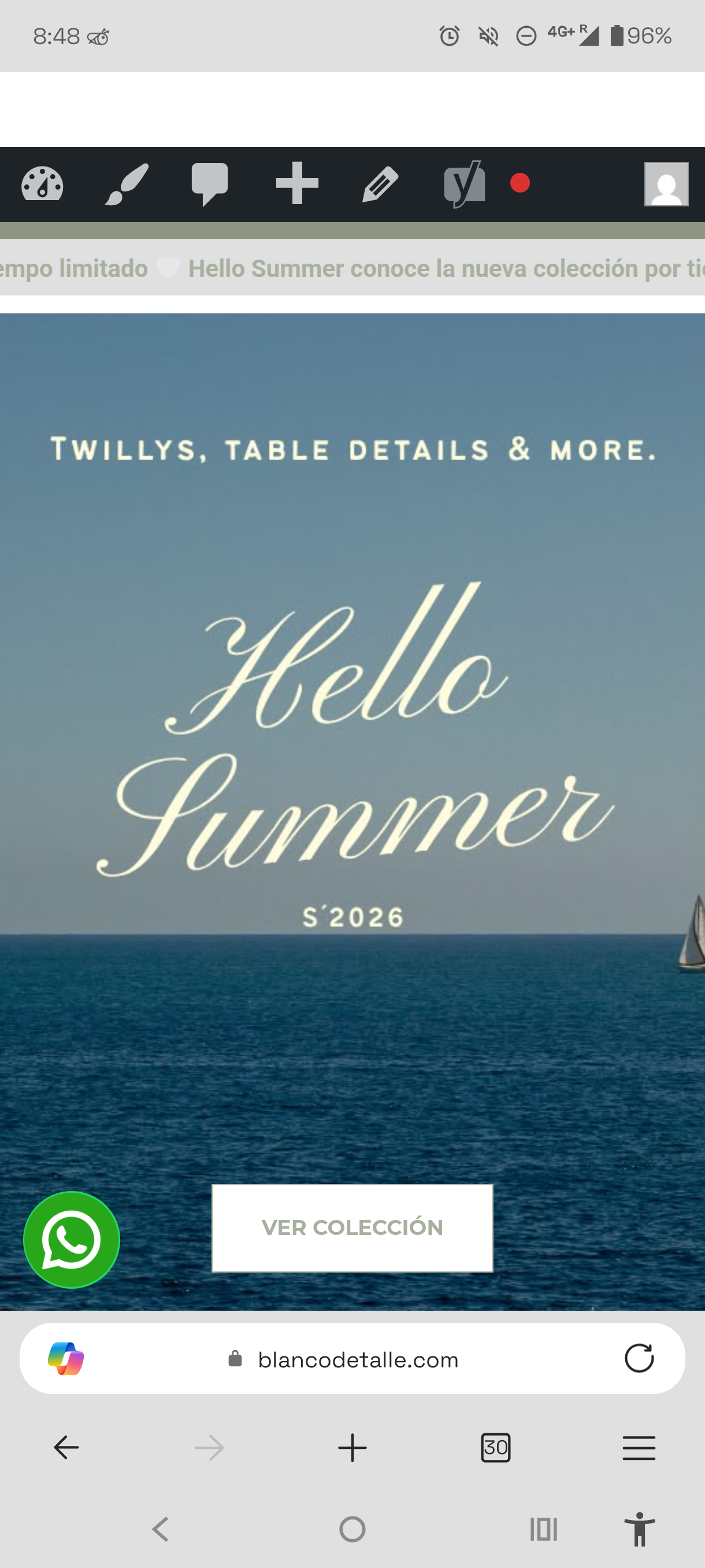 Tienda WooCommerce de Blanco Detalle — banner de colección Hello Summer