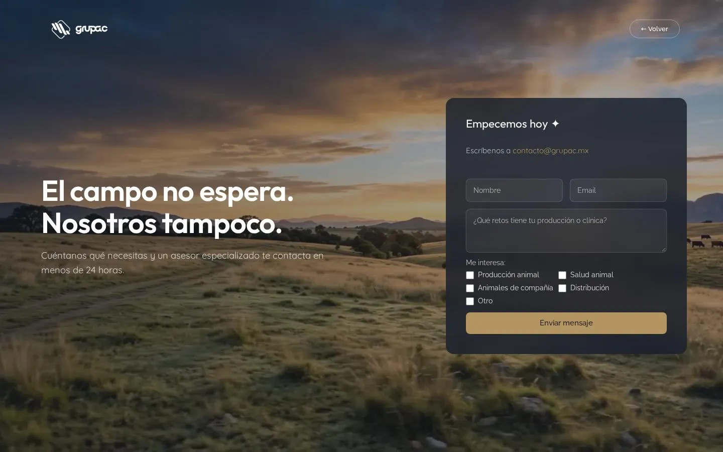 Página de contacto de Grupac con formulario de cotización