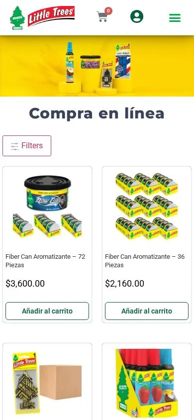 Tienda de Little Trees en móvil con el botón de filtros