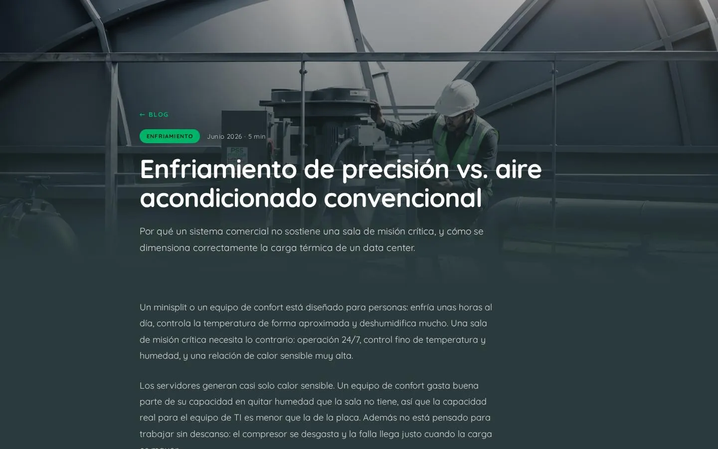 Artículo del blog sobre enfriamiento de precisión frente a aire acondicionado