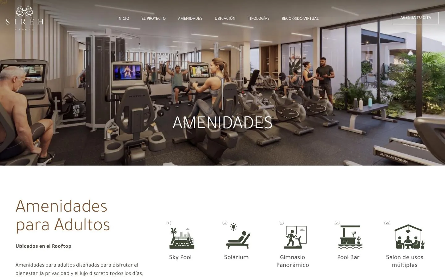Página de amenidades para adultos en el rooftop de SIREH